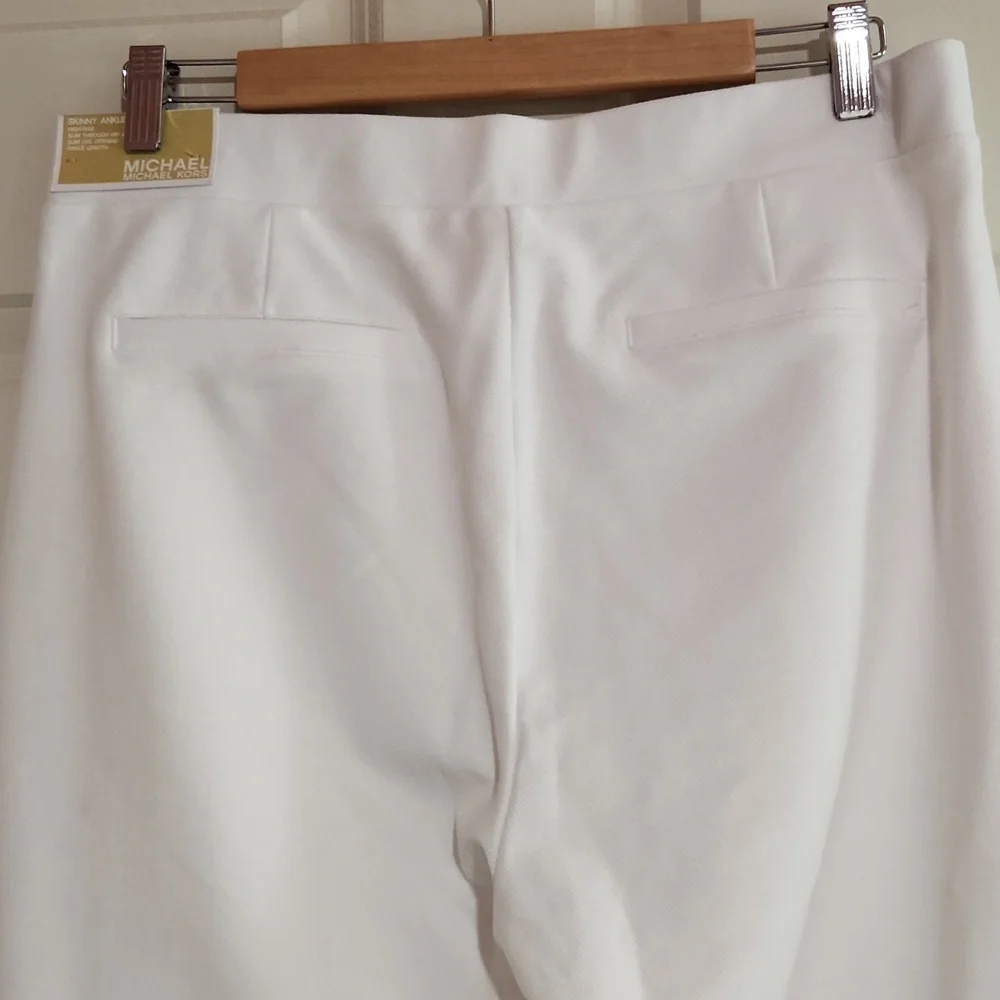 NWT MICHAEL Michael Kors White Skinny Ankle Pull-On Pants  Large - Picture 4 of 7